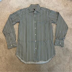 ETRO green blue striped dress shirt Sz 38